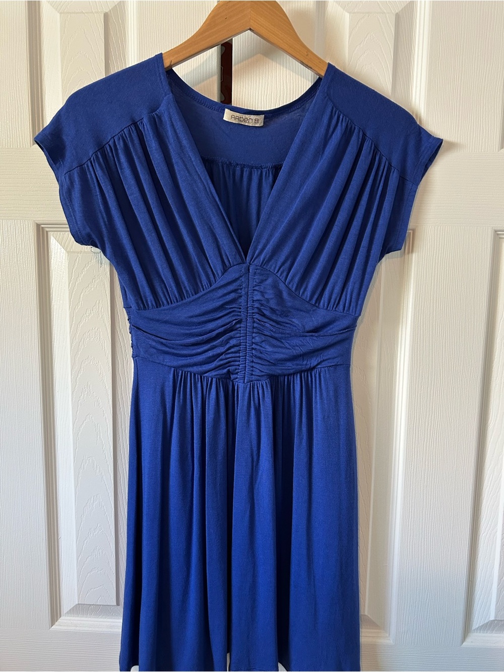 Soprano Cobalt Blue V-Neck Ruched Empire Midi Dress